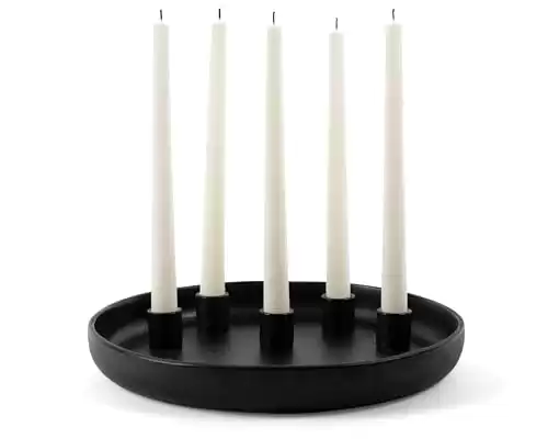 Black Candlestick Holders - Taper Candle Holders - Ceramic Black Candle Holder w/ 12 Round Base & 5 Holders for Tapered Candles Advent Wreath Candle Holder for Christmas Table Decorations and more...