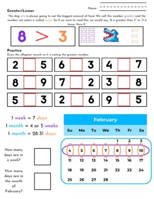 Blue Dog Themed Math Worksheets for Kindergarteners