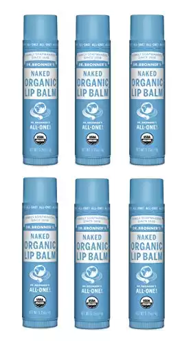 Dr. Bronner's - Organic Lip Balm (Naked, .15 ounce, 6-Pack) - Unscented, Made with Organic Beeswax and Avocado Oil, For Dry Lips, Hands, Chin or Cheeks, Jojoba Oil for Added Moisture, Soothing