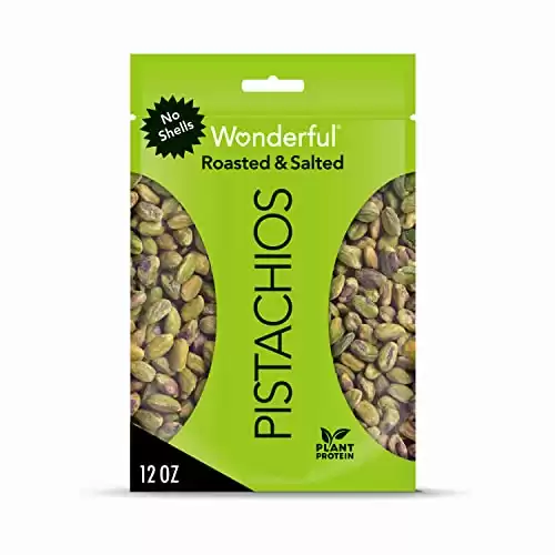 Wonderful Pistachios, No Shells, Roasted and Salted Nuts, 12 Ounce Resealable Bag, Good Source of Protein, Gluten Free, On-the Go-Snack