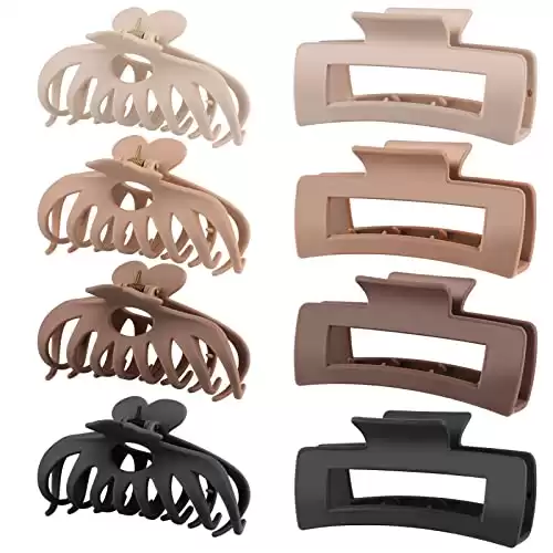 LuSeren Hair Clips for Women 4.3 Inch Large Hair Claw Clips for Women Thin Thick Curly Hair, Big Matte Banana Clips,Strong Hold jaw clips,Neutrals