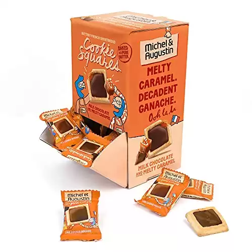 Michel et Augustin Gourmet Cookie Squares Changemaker Box | Milk Chocolate & Melty Caramel Butter Cookies | Gravity Box - Individually Wrapped European Cookies | 40 French Shortbread Cookies | Kosher