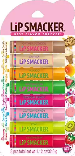 Lip Smacker Original & Best Holiday Flavored Lip Balm Party Pack, Oatmeal Cookie, Vanilla, Mango, Watermelon, Tropical Punch, Cotton Candy, Kiwi, Strawberry, Clear