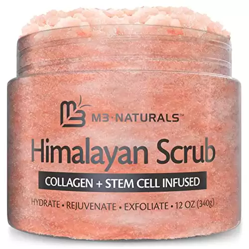 Himalayan Salt Scrub Face Foot & Body Exfoliator Infused with Collagen and Stem Cell Natural Exfoliating Salt Body Scrub for Toning Cellulite Skin Care by M3 Naturals