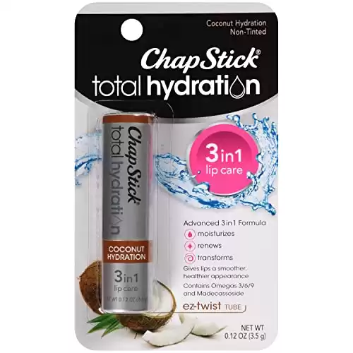 ChapStick Total Hydration Coconut Lip Balm Tube, Hydrating Coconut ChapStick for Lip Care – 0.12 Oz