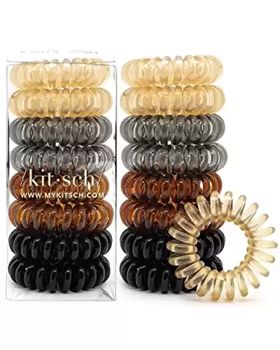 Kitsch Spiral Hair Ties for Women - Waterproof Ponytail Holders for Teens | Stylish Phone Cord Hair Ties & Hair Coils for Girls | Coil Hair Ties for Thick Hair & Thin Hair, 8 Pcs, 2 Pack (Brunette)