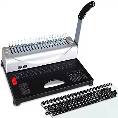 MAKEASY Binding Machine, 21-Hole, 450 Sheets, Book Binding Machines with 100PCS 3/8'' Comb Bindings Spines, Comb Binding Machine for Letter Size, A4, A5