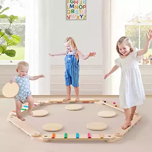 Tiny Land Wooden Balance Beam and Obstacle Course, 6 PCS