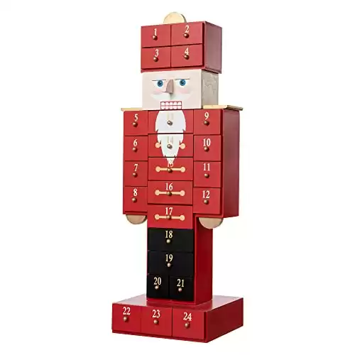 Glitzhome Wooden Christmas Nutcracker Countdown Calendar Decor w/Drawer Table Xmas Holiday Ornaments for New Year Christmas Home Office Gift