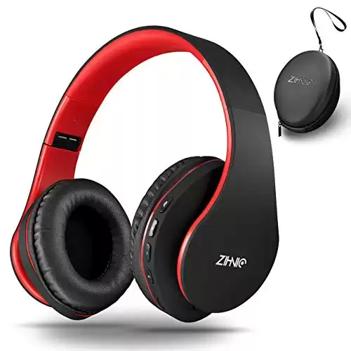 ZIHNIC Bluetooth Headphones Over-Ear, Foldable Wireless and Wired Stereo Headset Micro SD/TF, FM for Cell Phone,PC,Soft Earmuffs &Light Weight for Prolonged Wearing (Black/red)