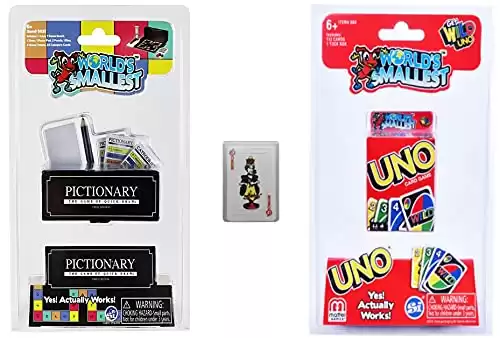 Worlds Smallest Classic Games - Pictionary - Uno Card Pack - Miniature Playing Cards - Bundle Set of 3 Items