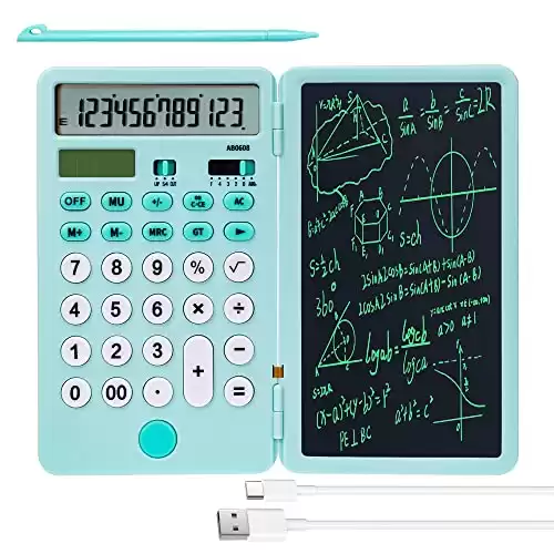 VEWINGL Calculator with Notepad,12 Digit Large Display Office Desk Calcultors,Dual Power Rechargeable and Solar 2 in1 Multi Function Calculator,Suitable for Office,School ,Cyan Blue,(XT-AB0608)