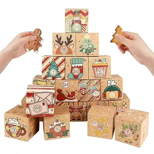 ONESING 24 Pcs DIY Christmas Advent Calendar Boxes for 2023, 24 Days Countdown Calendar Gift for Adults and Kids Christmas Cardboard Number Boxes Make & Fill Your Own Advent Calendar Boxes Lovely Xmas Kraft Papper