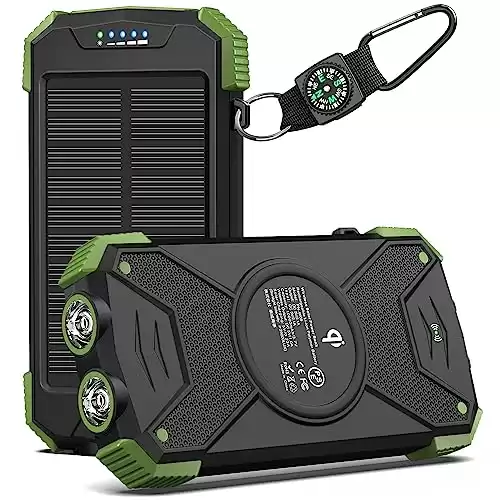 Solar Charger Power Bank Super Bright Flashlight, Compass Carabiner, Waterproof