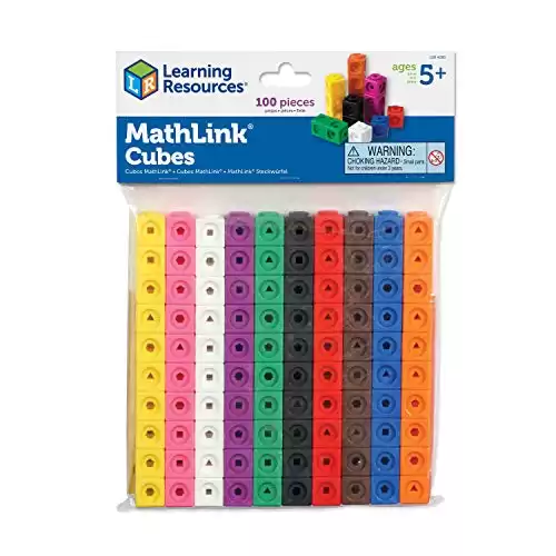 Learning Resources MathLink Cubes - Set of 100 Cubes, Math Manipulatives and Cubes for Kids Ages 5+, Preschool Classroom Supplies, Back to School and Teacher Supplies