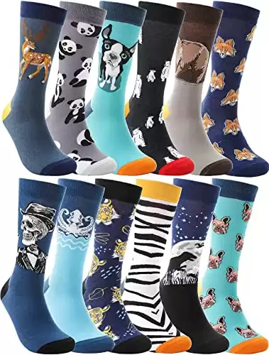 Funny Socks for Women Men Fun Cozy Crazy Cute Novelty Fashion Gift Breathable Cotton Boot Socks Stocking Stuffers Cute - Animal Style A 12 Pairs ,L)