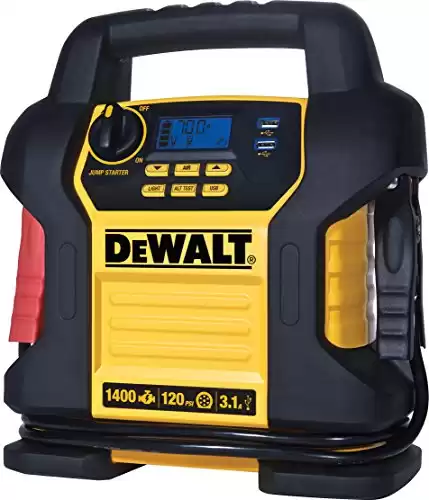 DEWALT DXAEJ14 Digital Portable Power Station Jump Starter - 1400 Peak Amps with 120 PSI Compressor, AC Charging Cube, USB Port for Electronic Devices