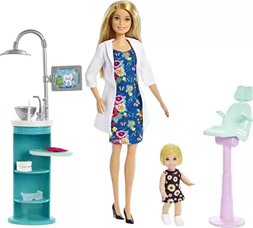 Barbie Careers Doll & Playset, Dentist Theme with Blonde Fashion Doll, 1 Patient Doll, Furniture & Accessories