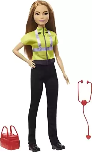 Barbie Paramedic Petite Fashion Doll, with Brunette Hair, Stethoscope, Medical Bag & Accessories 12 Inch