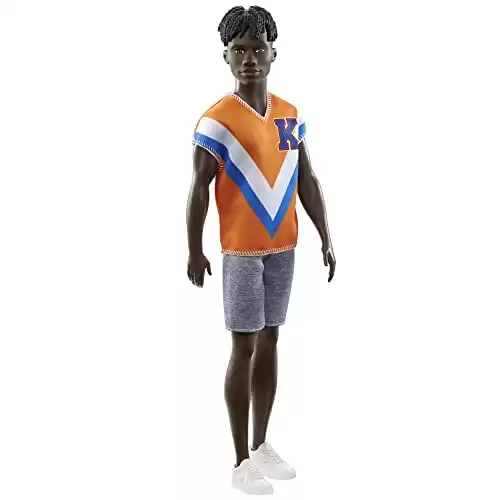 Barbie Fashionistas Ken Fashion Doll #203, Twisted Black Hair, Sporty Orange Jersey, Shorts & Sneakers