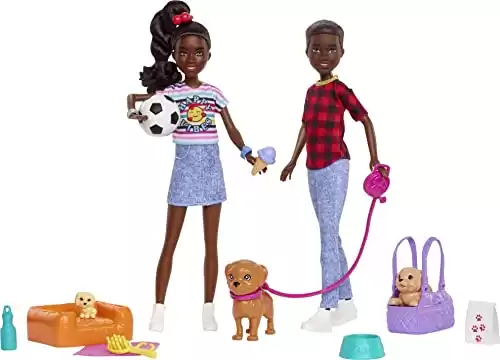 Barbie It Takes Two Doll & Accessories, Twins Playset with Brother & Sister Dolls, 3 Pet Puppies & 10+ Accessories