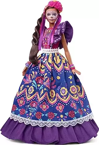 Barbie Signature Doll, 2022 Dia De Muertos Collectible, Traditional Ruffled Dress with Flower Crown & Calavera Face Paint